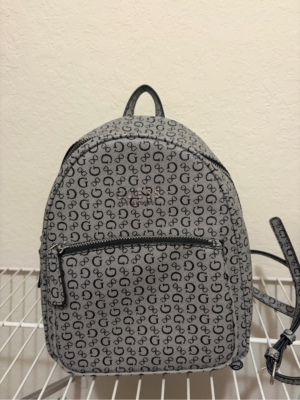 Guess Gray Monogram Mini Backpack